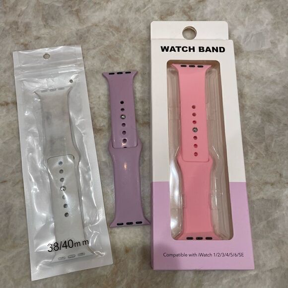 3 Apple Watch bands. Pink white. Purple. - Picture 2 of 3